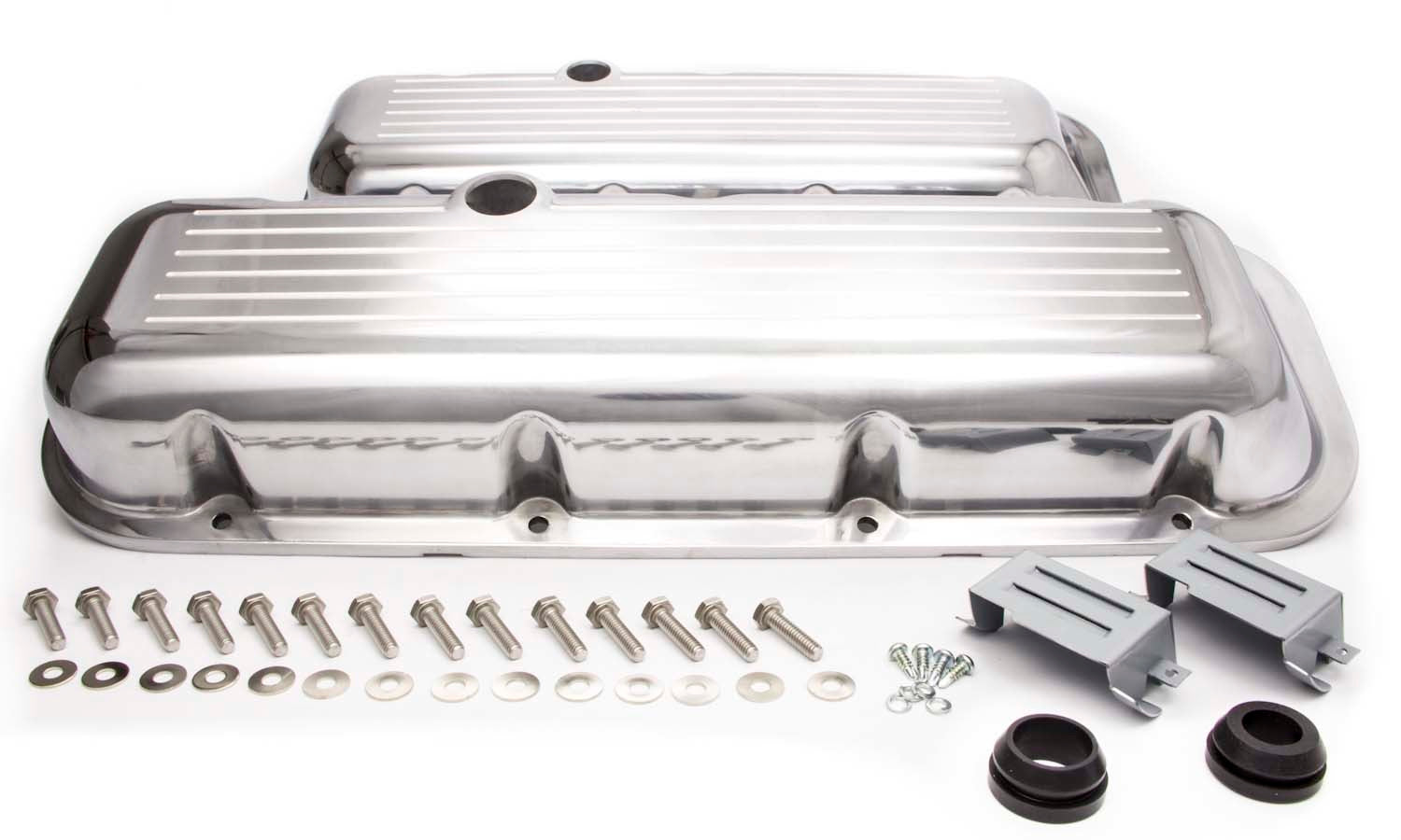 BBC Alum Short V/C Ball Milled Polished Valve Covers Racing Power Company