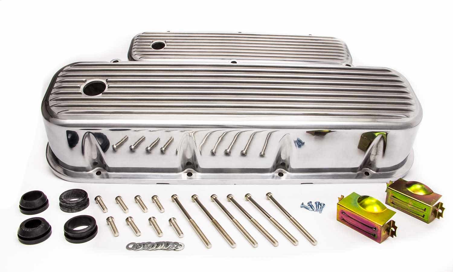 BBC Alum Finned Tall V/C Polished Valve Covers Racing Power Company