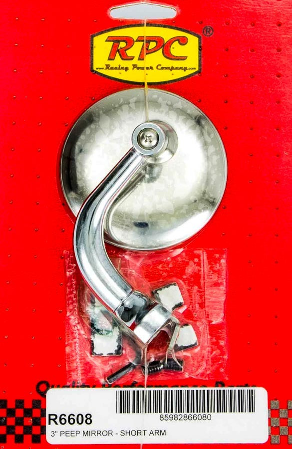 Chrome Steel Peep Mirror w/Short Arm 3in Exterior Mirrors Racing Power Company