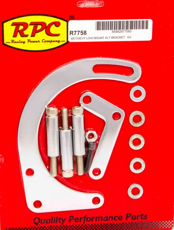 55-69 SBC Steel Low Mt Alt Bracket Chrome Alternator Brackets and Components Racing Power Company