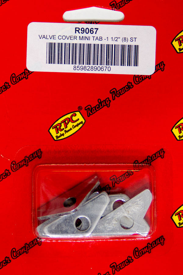 Chrome V/C Hold Down Mini Tab 8pcs Valve Cover Hold-Down Tabs Racing Power Company