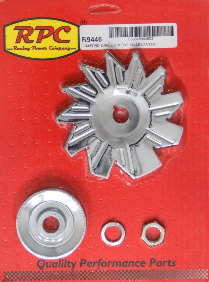 SIngle Groove Alternator Pulley And Fan Chrome Alternator Pulleys Racing Power Company