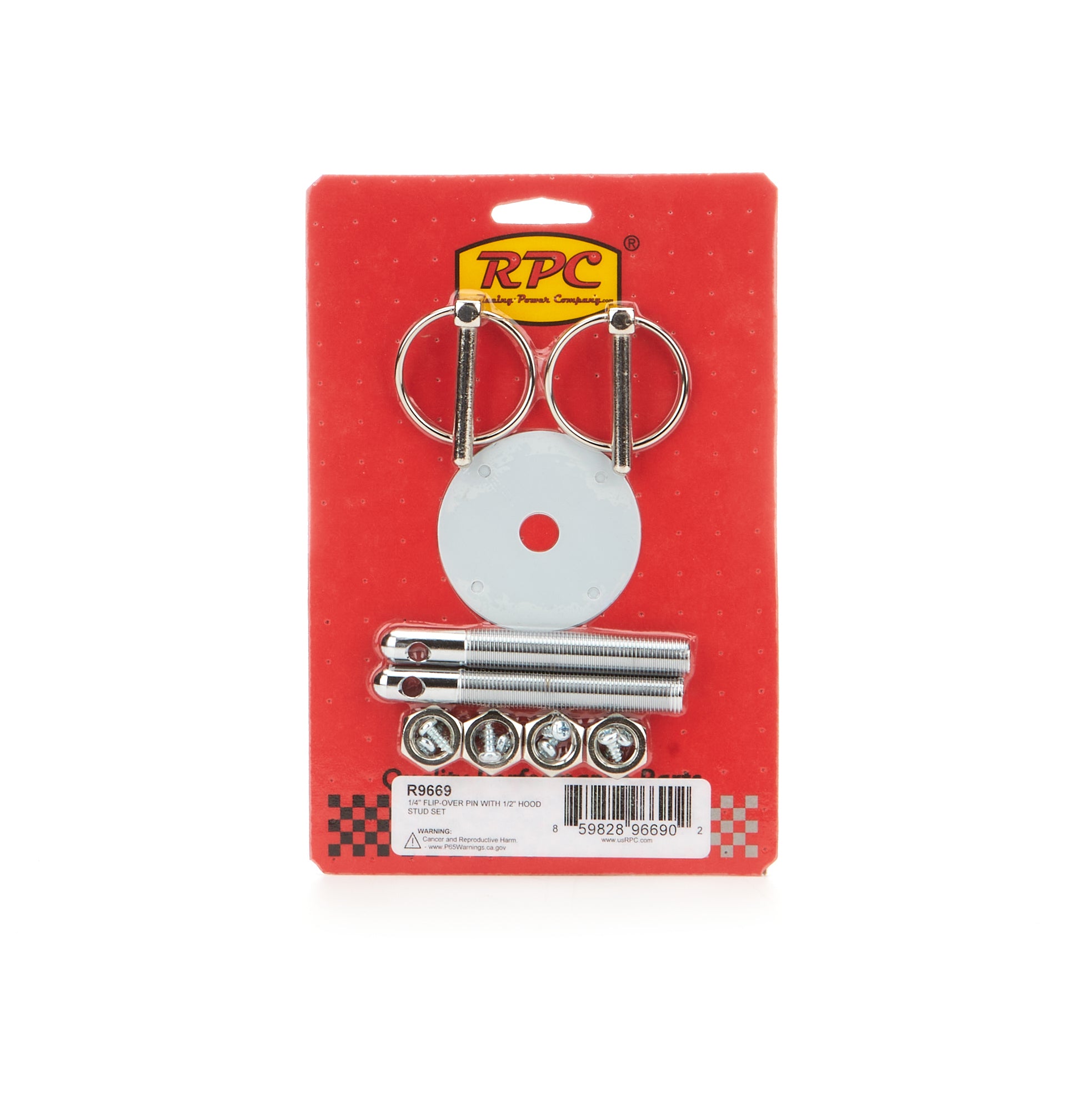 1/4in Flip-Over Pin With 1/2in Hood Stud Set Hood Pin Fastener Kits and Components Racing Power Company