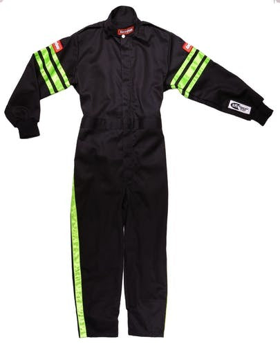 Black Suit Single Layer Kids X-Small Green Trim Driving Suits Racequip