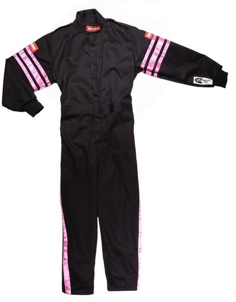 Black Suit Single Layer Kids XX-Large Pink Trim Driving Suits Racequip
