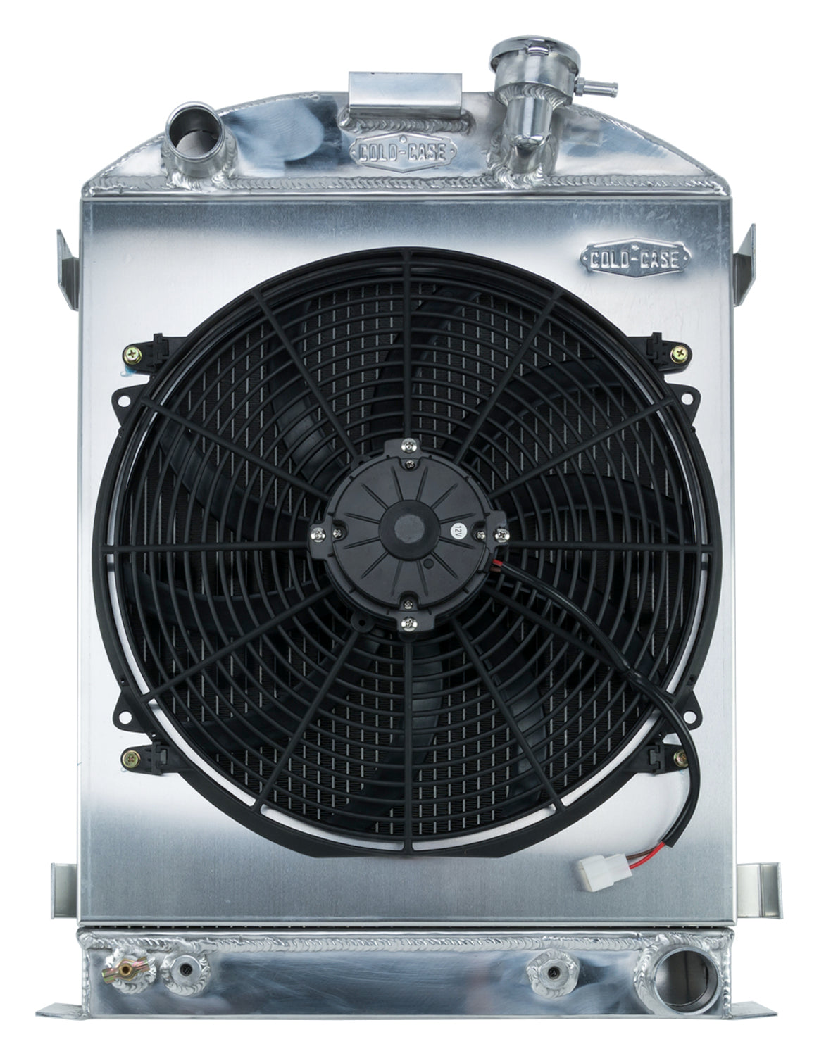 1932 Highboy Chevy Engine 25.5 Inch Aluminum Performance Radiator and 16 Inch Fan Kit Cold Case Radiators Radiator Kit COLD-CASE Radiators