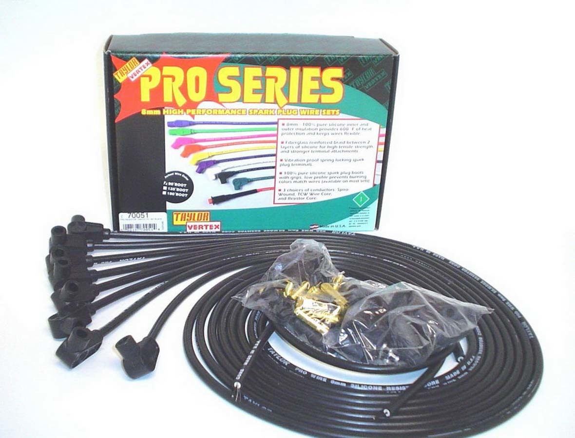 8mm Black Pro Wire 90 Dg Spark Plug Wires Taylor Cable