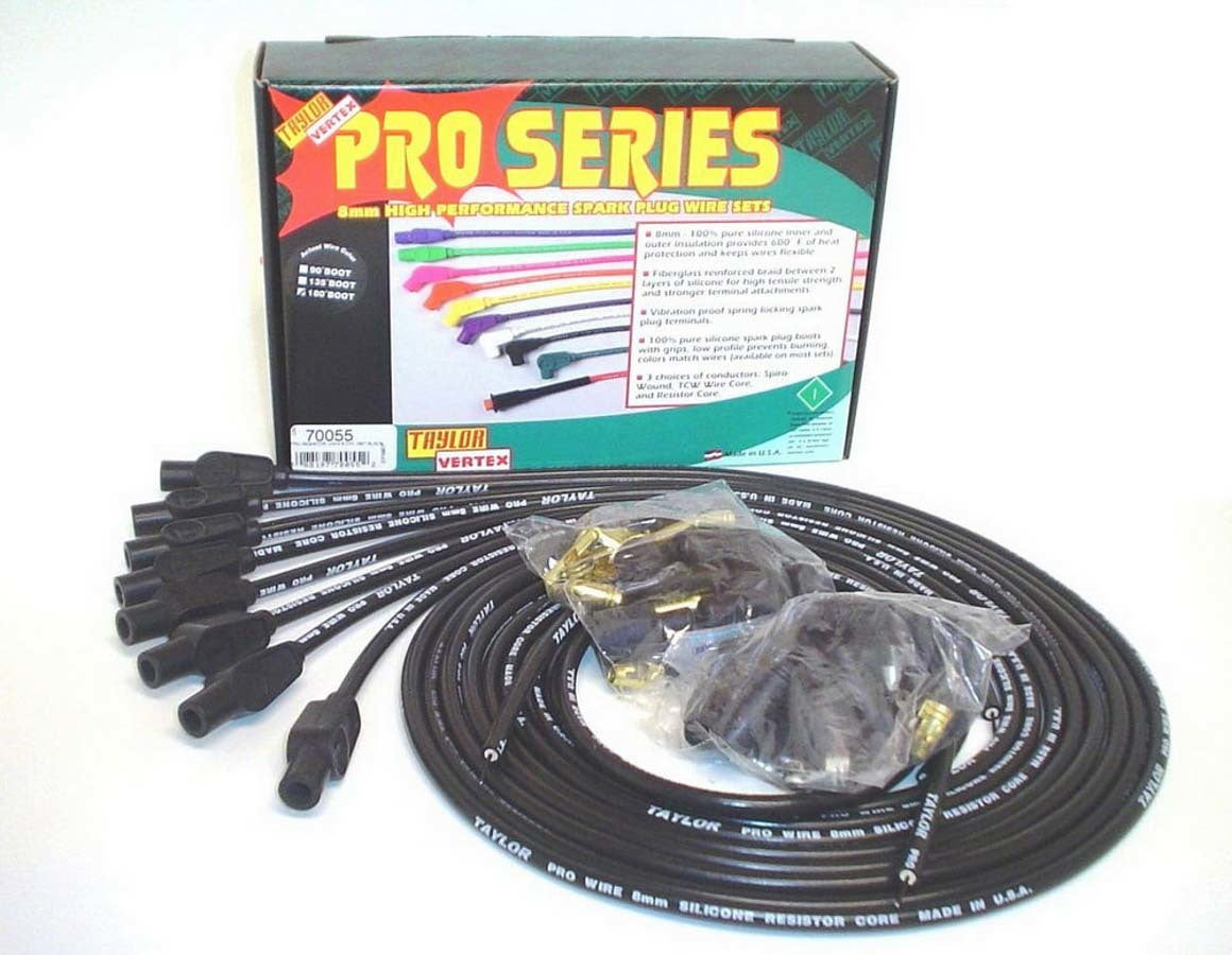 8mm Black Pro Wire 180 D Spark Plug Wires Taylor Cable