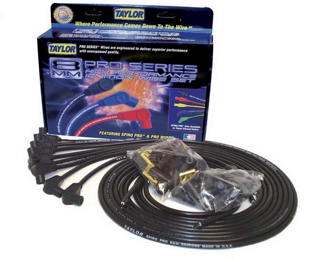 8mm Pro Wire 90 Degree BLACK Spark Plug Wires Taylor Cable