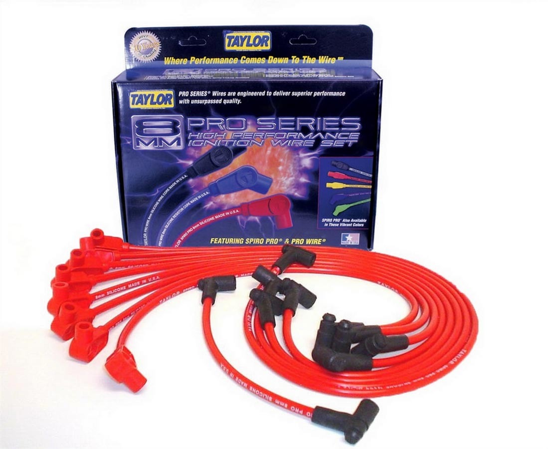 8mm Spiro-Pro Custom Plug Wire Set Red Spark Plug Wires Taylor Cable