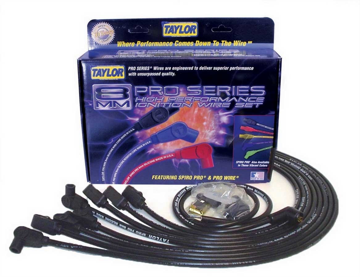 SBC 8mm Spiro-Pro Wire Set Black 90 Degrees Spark Plug Wires Taylor Cable