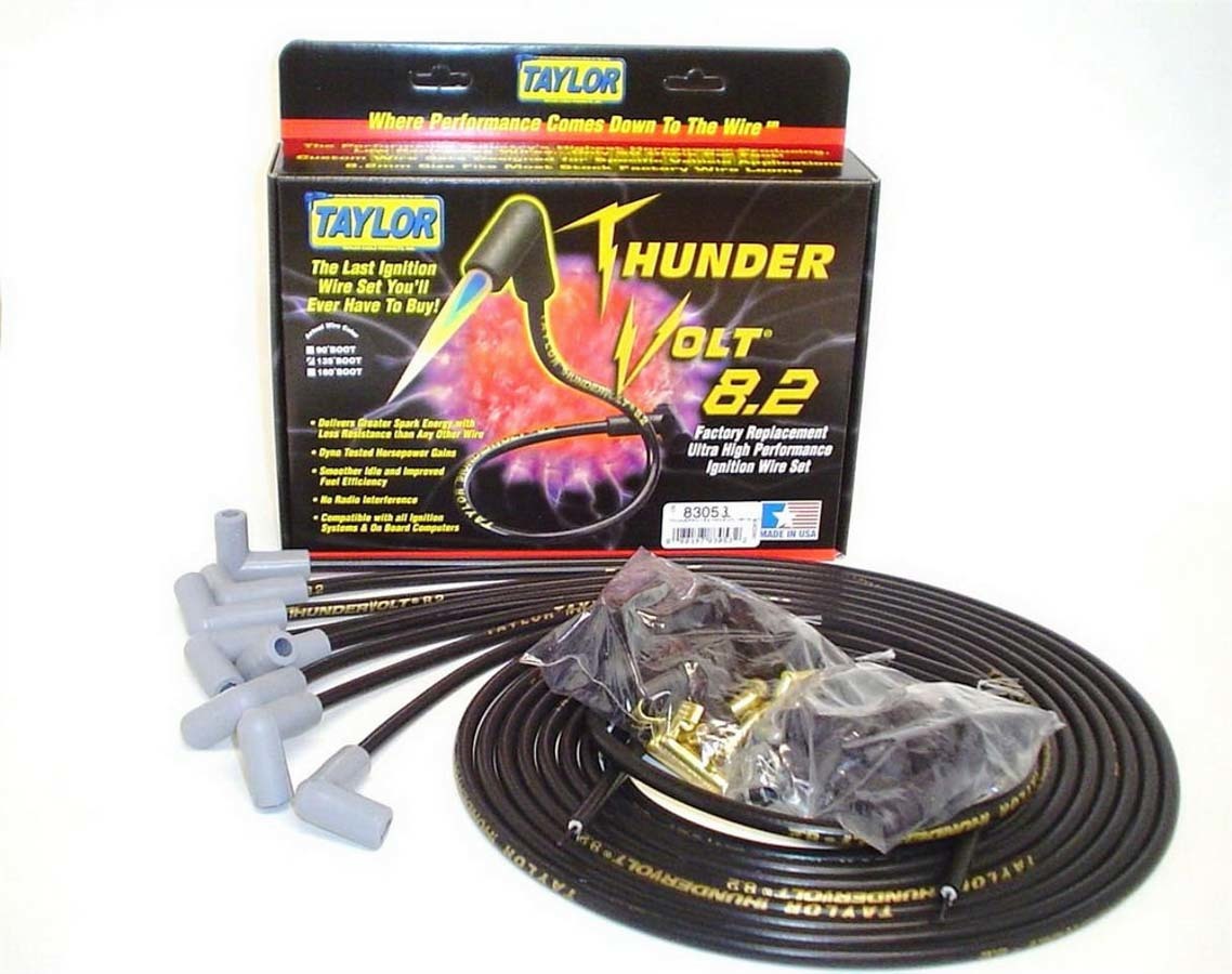 Univ Thundervolt Plug Wire Set 90 deg Black Spark Plug Wires Taylor Cable