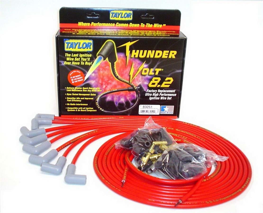 Univ Thundervolt Plug Wire Ste 90 deg Red Spark Plug Wires Taylor Cable