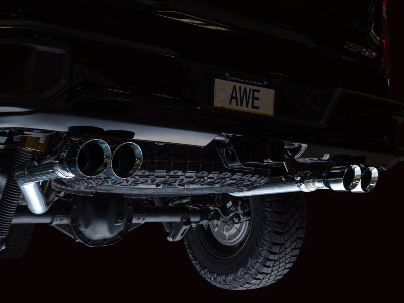 AWE Tuning 22-23 GMC Sierra 1500 AT4X 6.2L 0FG Catback Split Dual (Flat Bumper) - Chrome Silver Tips Catback AWE Tuning