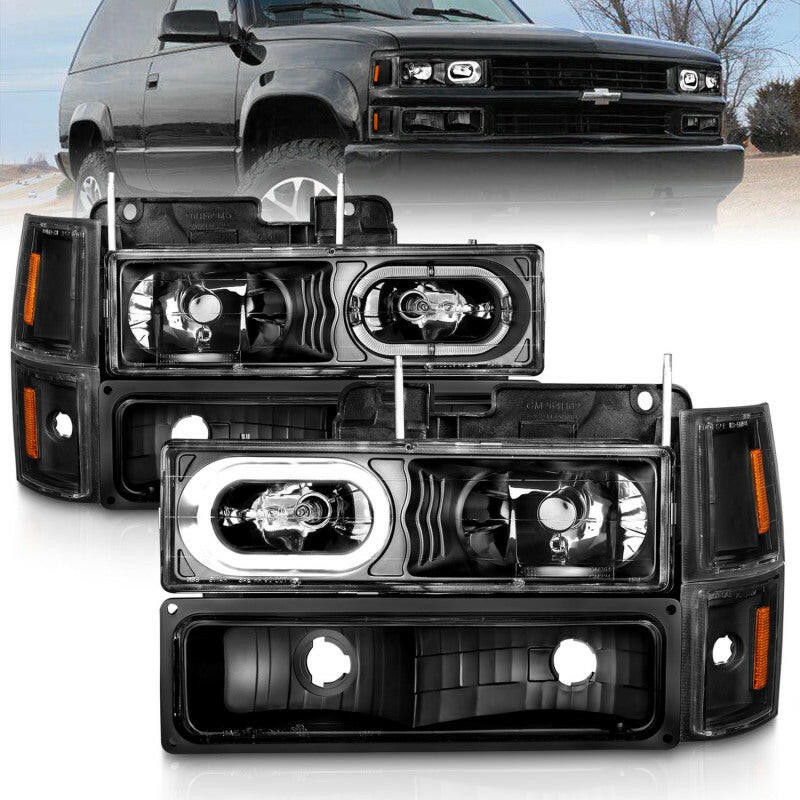 ANZO 88-98 Chevrolet C1500 Crystal Headlights Black Housing w/ Signal and Side Marker Lights Headlights ANZO