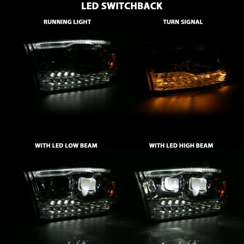 ANZO 2009-2018 Dodge Ram 1500 Led Projector Plank Style Switchback H.L Halo Chrome Amber (OE Style) Headlights ANZO