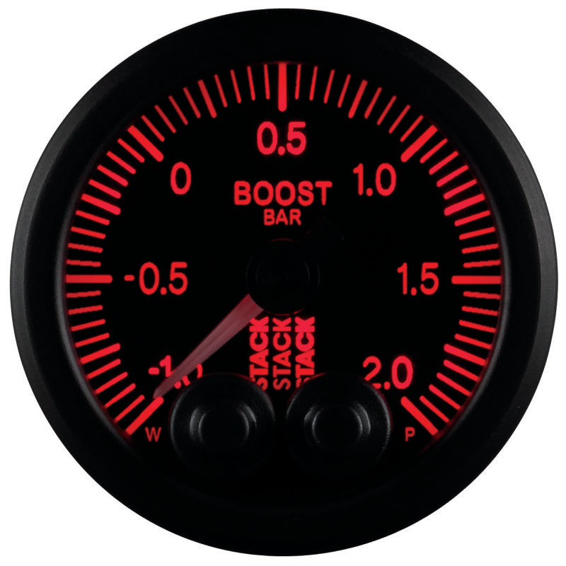 Autometer Stack 52mm -1 to +2 Bar (Incl T-Fitting) Pro-Control Boost Pressure Gauge - Black Gauges AutoMeter