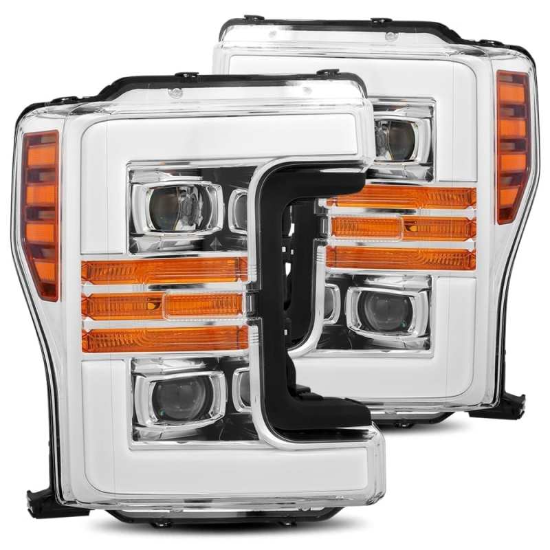 AlphaRex 17-19 Ford F-250 SD PRO-Series Proj Headlights Plank Style Chrome w/Activ Light/Seq Signal Headlights AlphaRex