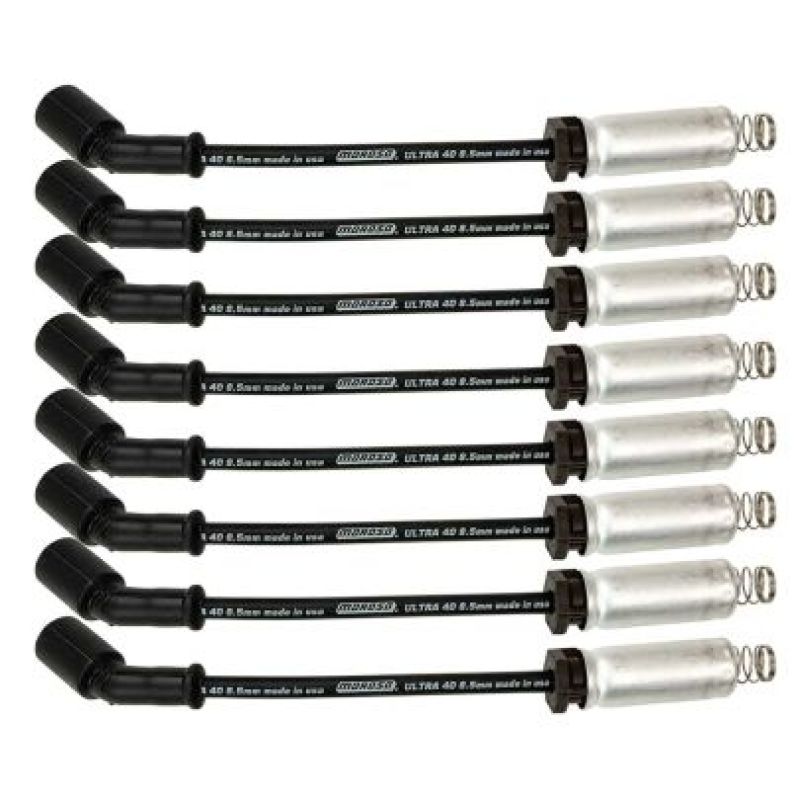 Moroso GM LS/LT 8.5mm Ultra 40 9.75in Long Wire Set w/Alum Heatshield - Black Spark Plug Wire Sets Moroso