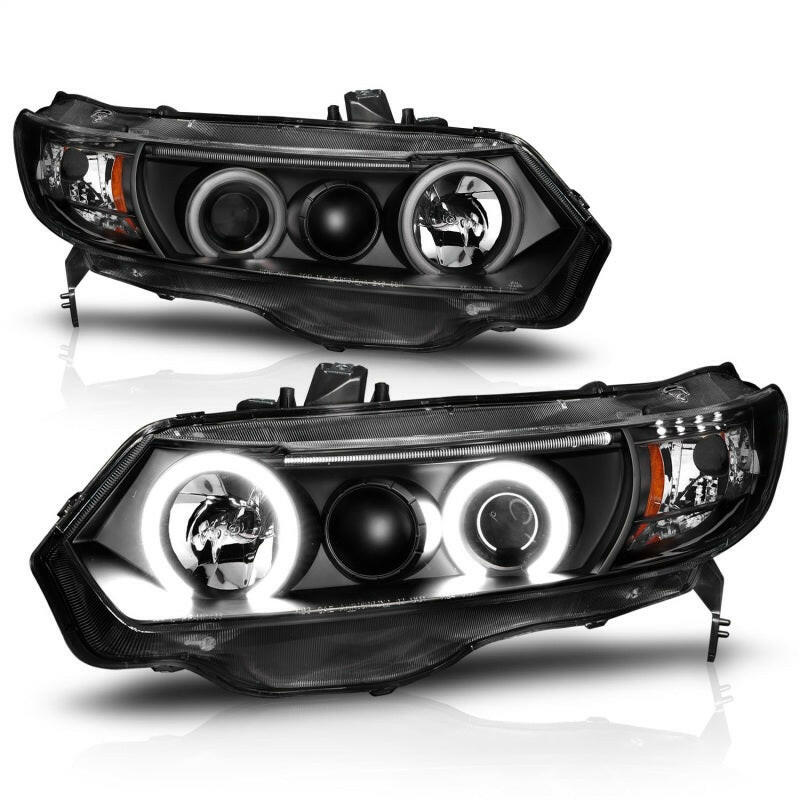 ANZO 2006-2011 Honda Civic Projector Headlights w/ Halo Black (CCFL) Headlights ANZO