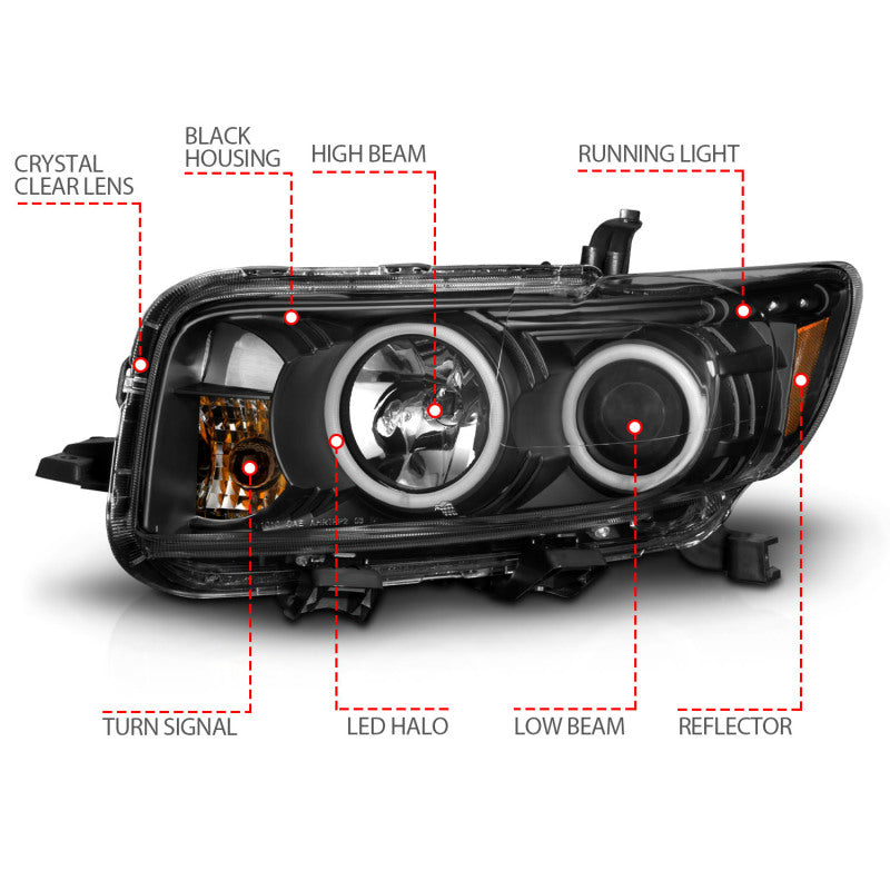 ANZO 2008-2010 Scion Xb Projector Headlights w/ Halo Black Headlights ANZO
