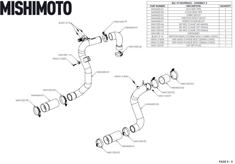 Mishimoto 21+ Bronco 2.3L High Mount INT Kit BK Core BK Pipes Intercooler Pipe Kits Mishimoto