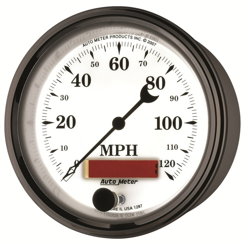 AutoMeter Gauge Speedometer 3-3/8in. 120MPH Elec. Prog. W/ Lcd Odo Old Tyme Wht II Gauges AutoMeter