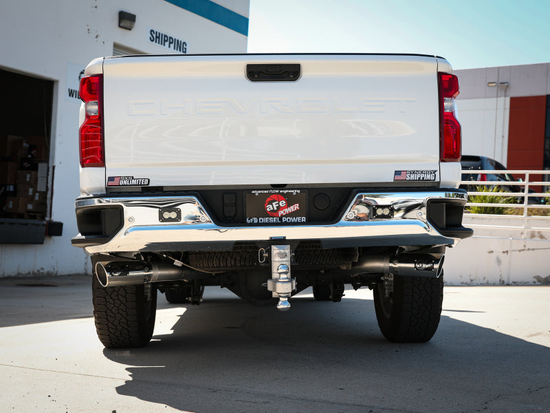 aFe Large Bore-HD 4in 409SS DPF-Back Exhaust System w/Polished Tips 20 GM Diesel Trucks V8-6.6L DPF Back aFe