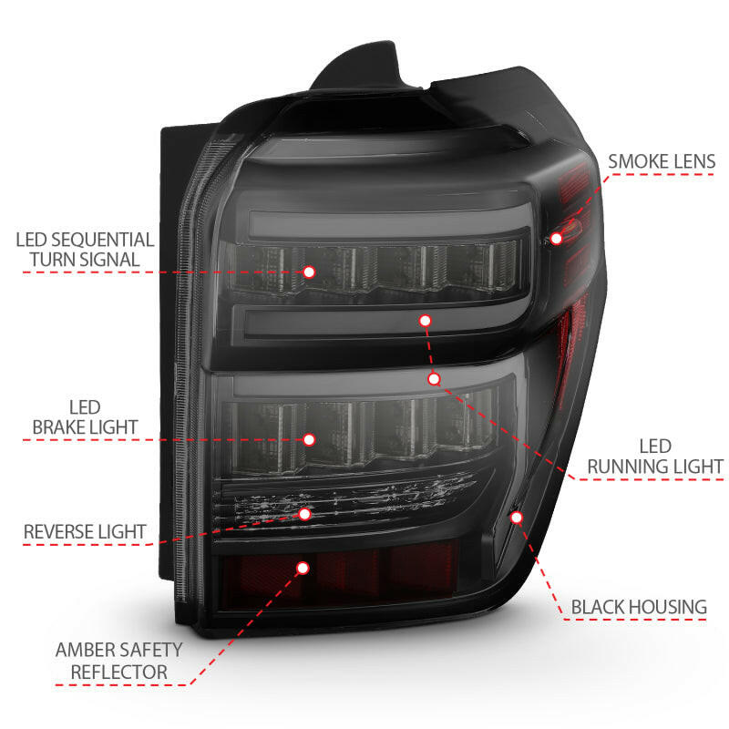 ANZO 2014-2020 Toyota 4Runner T.L Black Housing Smoke Lens Red Light Bar W/Sequential Tail Lights ANZO