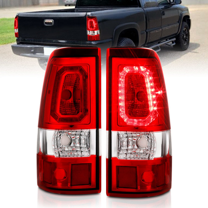 ANZO 2003-2006 Chevy Silverado 1500 LED Taillights Plank Style Chrome With Red/Clear Lens Tail Lights ANZO