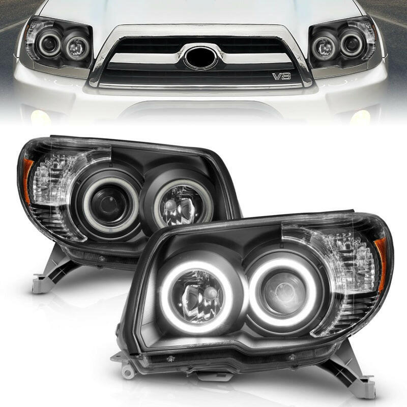 ANZO 2006-2009 Toyota 4Runner Projector Headlights w/ Halo Black Headlights ANZO