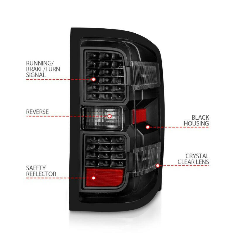 ANZO 15-19 Chevy Silverado 2500HD/3500HD (Factory Halogen Only) LED Tail Lights Black w/Clear Lens Tail Lights ANZO