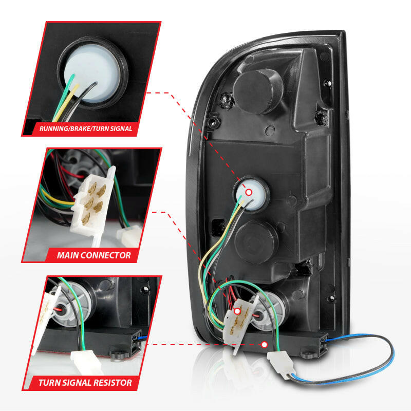 ANZO 1995-2000 Toyota Tacoma LED Taillights Black Housing Smoke Lens (Pair) Tail Lights ANZO