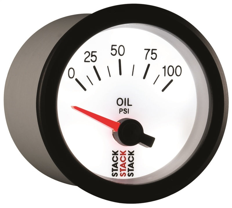 Autometer Stack 52mm 0-100 PSI 1/8in NPTF Electric Oil Pressure Gauge - White Gauges AutoMeter