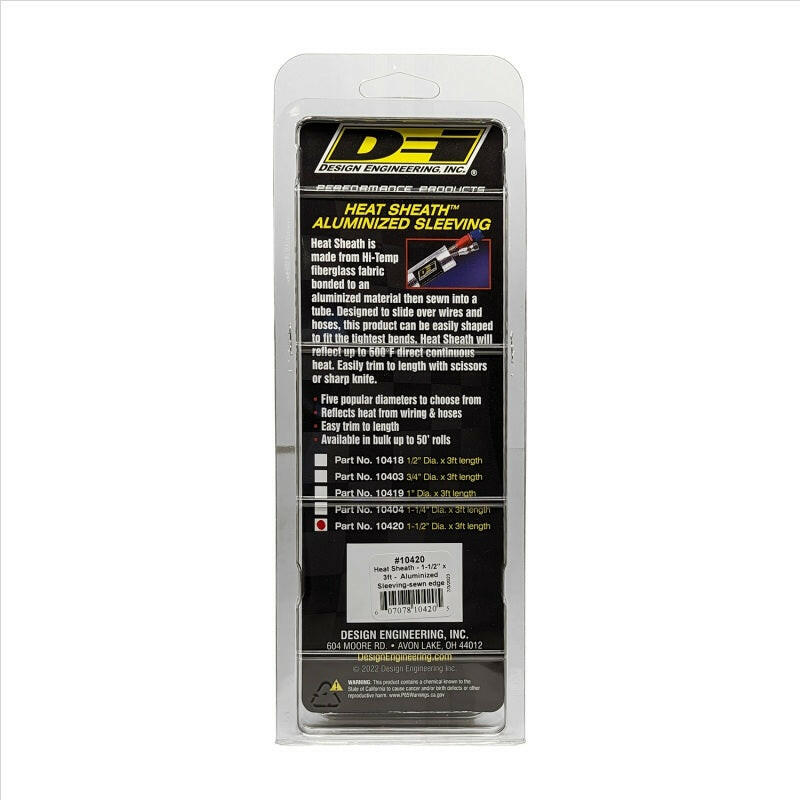 DEI Heat Sheath 1-1/2in I.D. x 3ft - Aluminized Sleeving - Sewn Edge Thermal Sleeves DEI