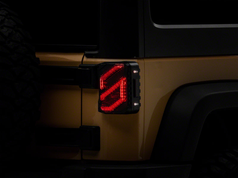 Raxiom 07-18 Jeep Wrangler JK Axial Series Trident LED Tail Lights- Blk Housing (Smoked Lens) Tail Lights Raxiom