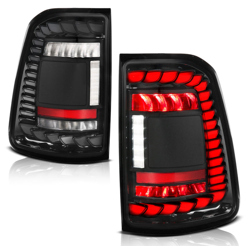ANZO 19-24 RAM 1500 (Factory Halogen Models) Full LED Tail Lights SeqSig Black - Pair Tail Lights ANZO