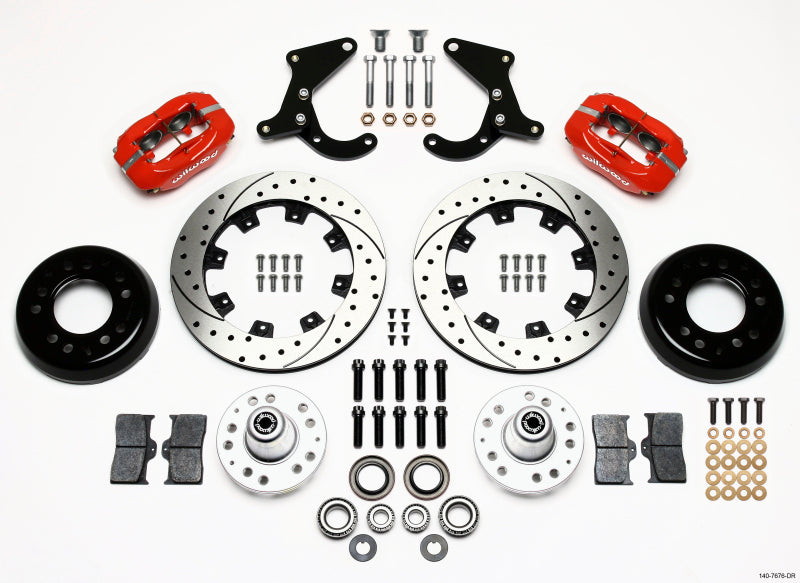 Wilwood Forged Dynalite Front Kit 12.19in Drilled Red 55-57 Chevy Big Brake Kits Wilwood