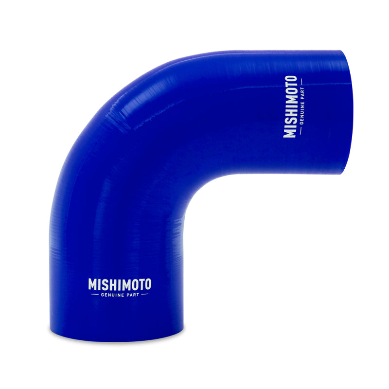Mishimoto Silicone Reducer Coupler 90 Degree 3in to 4in - Blue Silicone Couplers & Hoses Mishimoto