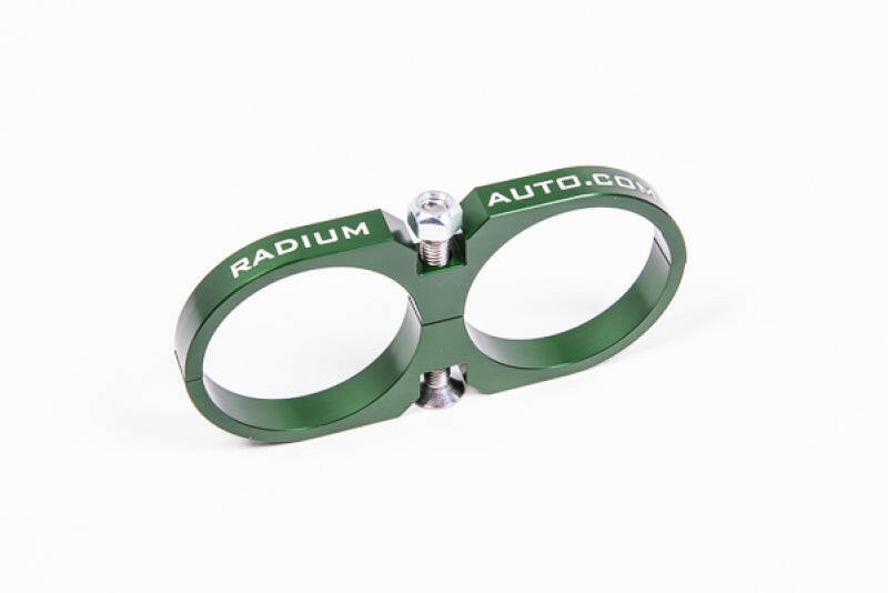 Radium Engineering 2-Piece Fuel Pump Clamp For Bosch 044 - Green W/ Logo Clamps Radium Engineering