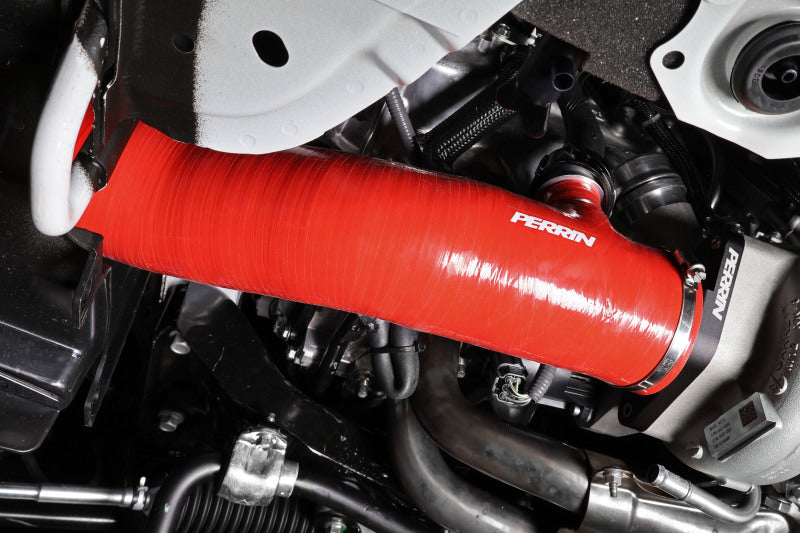PERRIN 22-24 Subaru WRX / 20-25 LGT &amp; OBXT Turbo Inlet Hose w/Turbo Adapter Flange (Long) - Red Hoses Perrin Performance