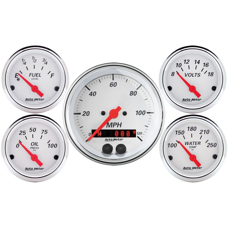 Autometer Arctic White 3-3/8in Electric Speedometer with 2-1/16in Volt/Water/Oil/Fuel Gauges AutoMeter