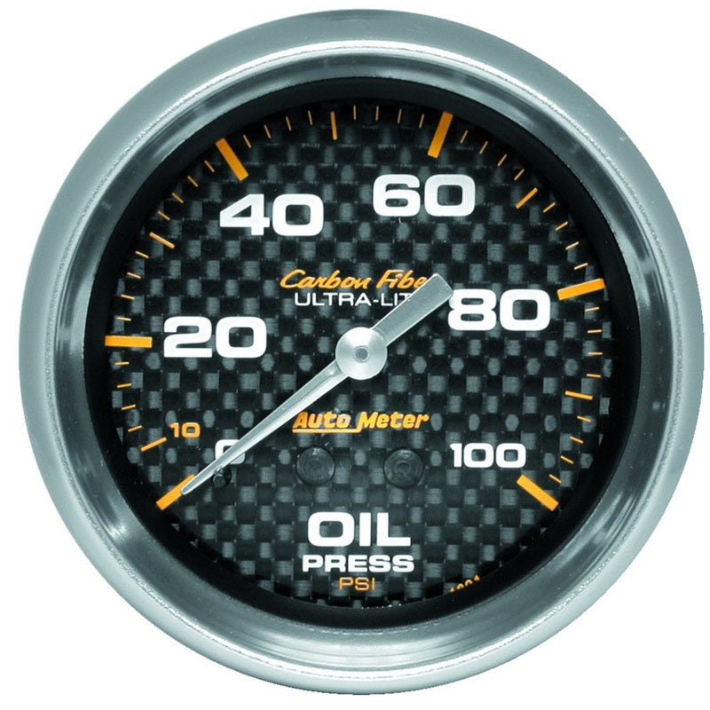 Autometer Ultra-Lite 2.625in Mechanical 100 PSI Oil Pressure Gauge - Carbon Fiber Gauges AutoMeter