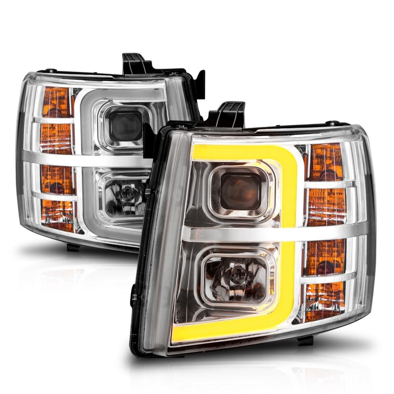 ANZO 2007-2013 Chevrolet Silverado 1500 Projector w/ Light Bar Chrome Housing w/ Sequential Headlights ANZO
