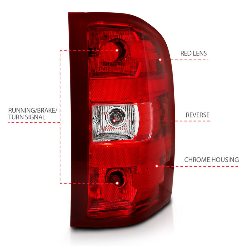 ANZO 2007-2013 Chevy Silverado Taillight Red/Clear Lens (OE Replacement) Tail Lights ANZO