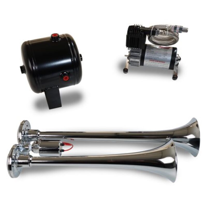 Kleinn Dual Chrome Horn Kit w/ 120 PSI Air Compressor / 0.5 gal Air Tank Horns Kleinn Air Horns