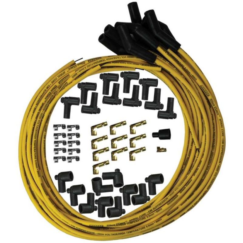 Moroso Universal Ignition Wire Set - Blue Max - Spiral Core - Unsleeved - 135 Degree - Yellow Spark Plug Wire Sets Moroso