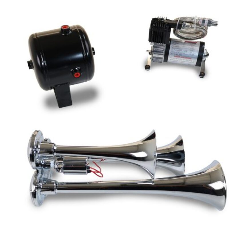 Kleinn Triple Chrome Horn Kit w/ 130 PSI Air Compressor / 1.0 gal Air Tank Horns Kleinn Air Horns