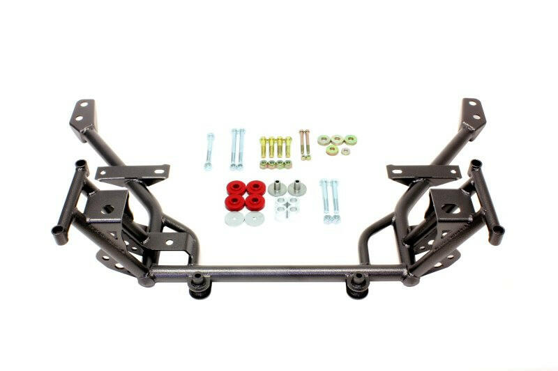 BMR 05-14 S197 Mustang K-Member w/ 1/2in Lowered Motor Mount and STD. Rack Mounts - Black Hammertone Crossmembers BMR Suspension