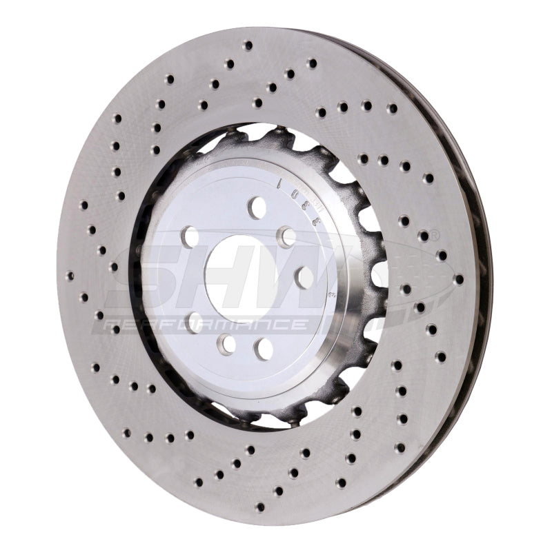 SHW 18-21 BMW M5 4.4L Left Rear Cross-Drilled Lightweight Brake Rotor (34217991103) Brake Rotors - Drilled SHW Performance